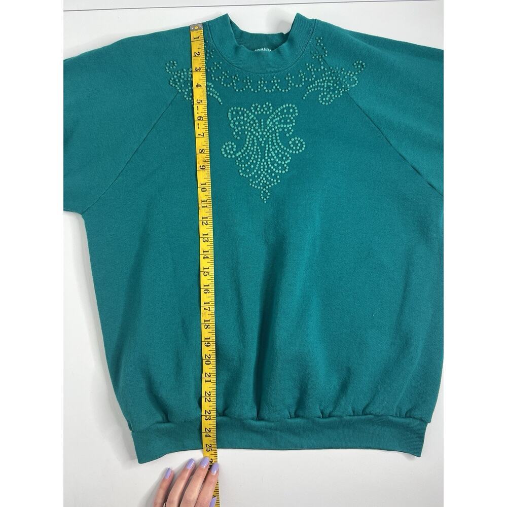 Vintage Fruit Of The Loom Crewneck Green USA Women’s Size Large Grannycore - Picture 6 of 8